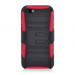 Wholesale iPhone 5 Dual Hybrid Case with Stand and Holster Clip (Black-Red)